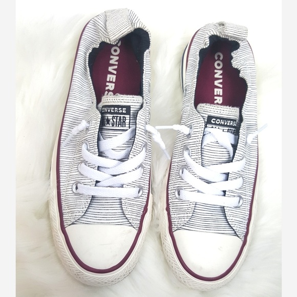 Blue and White striped Converse Low Tops - Picture 3 of 9